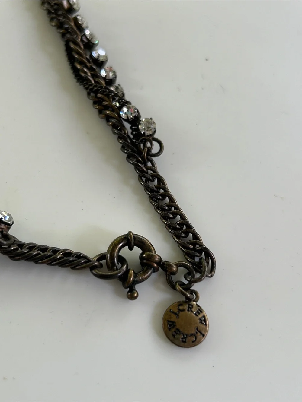 J. Crew Bronze Tone Faux Pearl & Rhinestone Twisted Strand Statement Necklace